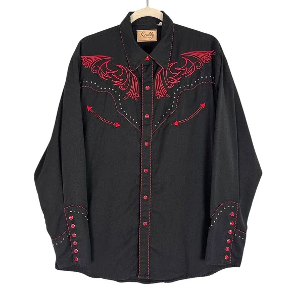 Scully Western Shirt Mens L/S Snap Embroidery XS Black F0_P-852